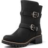 image:imageGLOBALWIN Womens Ankle Boots For Women Faux Fur Lined Winter Moto Boots Ankle Booties With Adjustable Double Buckles21yy07black