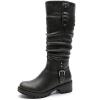 image:imageGLOBALWIN Womens Black KneeHigh Boots Fashion Dressy Riding Boots  Chunky Low Heel Slouchy Design Buckle Detail AllSeason Comfortable 2Inch Heels24yy03 Distressed Brown