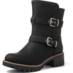 image:imageGLOBALWIN Womens Ankle Boots For Women Faux Fur Lined Winter Moto Boots Ankle Booties With Adjustable Double Buckles21yy07black