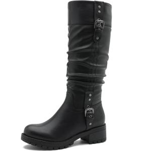 image:imageGLOBALWIN Womens Black KneeHigh Boots Fashion Dressy Riding Boots  Chunky Low Heel Slouchy Design Buckle Detail AllSeason Comfortable 2Inch Heels24yy03 Black
