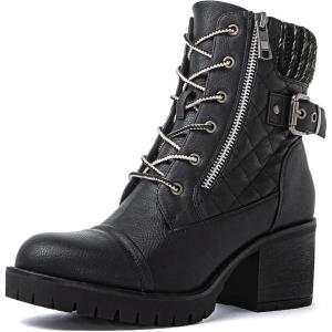 image:imageGLOBALWIN Womens Combat Boots Lace Up Comfortable Ankle Booties For Women Low Heel21yy16 Black