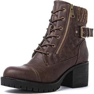 image:imageGLOBALWIN Womens Combat Boots Lace Up Comfortable Ankle Booties For Women Low Heel21yy16 Brown