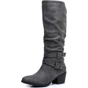 image:imageGLOBALWIN Womens Knee High Cowboy Boots  Minimalist Western Round Toe Cowgirl Boots with Comfortable Block Heel Plain Sleek Design Tall Dress Boots for Women19yy21 Grey2