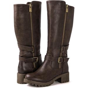 image:imageGLOBALWIN Womens KneeHigh Riding Boots Tall Fashion Boots with Chunky Low Heel amp Side Zipper Everyday Wear Casual Boots For Women19yy15 Brown2
