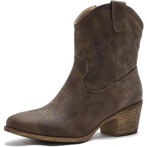 image:imageGLOBALWIN Womens Mid Calf The Western Cowboy Boots Fashion Cowgirl Boots For Women Low Heel22yy10 Brown 1
