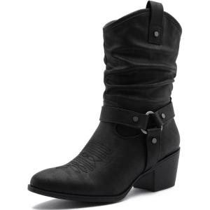 image:imageGLOBALWIN Womens Mid Calf The Western Cowgirl Boots Fashion Cowboy Boots For Women Chunky Low Heel19yy17 Black2