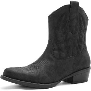 image:imageGLOBALWIN Womens Western Ankle Boots Snip Toe Cowboy Boots For Women Embroidered Retro Chunky Block Heel Comfortable Fashion Short Boots For Nashville Outfits Cowgirl Outfits And Country Concert25yy06 Black