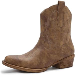 image:imageGLOBALWIN Womens Western Ankle Boots Snip Toe Cowboy Boots For Women Embroidered Retro Chunky Block Heel Comfortable Fashion Short Boots For Nashville Outfits Cowgirl Outfits And Country Concert25yy06 Camel 2