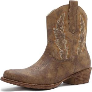 image:imageGLOBALWIN Womens Western Ankle Boots Snip Toe Cowboy Boots For Women Embroidered Retro Chunky Block Heel Comfortable Fashion Short Boots For Nashville Outfits Cowgirl Outfits And Country Concert25yy06 Camel 1