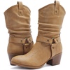 image:imageGLOBALWIN Womens Mid Calf The Western Cowgirl Boots Fashion Cowboy Boots For Women Chunky Low Heel19yy17 Khaki