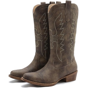 image:imageGLOBALWIN Womens Knee High Long Pointed Toe Western Cowboy Boots For Women25yy08 Brown