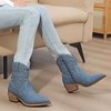 image:imageGLOBALWIN Womens Western Charm Cowgirl Boots Mid Calf Comfy Cowboy Boots For Women With Pointed Toe23yy16 Dark Blue