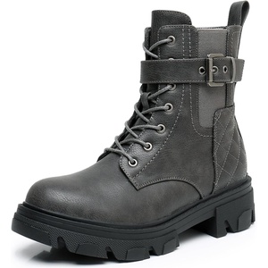 image:imageGLOBALWIN Womens Combat Boots Lace Up Ankle Booties Comfortable Lug Sole Boots For Women Chunky Low Heel21yy28 Grey