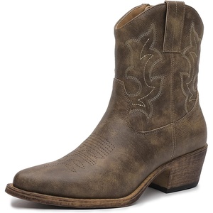 image:imageGLOBALWIN Womens Western Charm Cowgirl Boots Mid Calf Comfy Cowboy Boots For Women With Pointed Toe23yy16 Brown