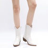 image:imageGLOBALWIN Womens Square Toe Cowgirl Boots Classic MidCalf Cowboy Boots With Embroidered Stitching Low Heel Comfortable Western Boots For Country Outfits23yy09 White