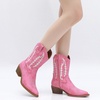 image:imageGLOBALWIN Womens Square Toe Cowgirl Boots Classic MidCalf Cowboy Boots With Embroidered Stitching Low Heel Comfortable Western Boots For Country Outfits23yy09 Pink