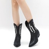 image:imageGLOBALWIN Womens Square Toe Cowgirl Boots Classic MidCalf Cowboy Boots With Embroidered Stitching Low Heel Comfortable Western Boots For Country Outfits23yy09 Black1