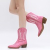 image:imageGLOBALWIN Womens Square Toe Cowgirl Boots Classic MidCalf Cowboy Boots With Embroidered Stitching Low Heel Comfortable Western Boots For Country Outfits23yy09 Pink