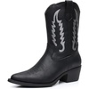 image:imageGLOBALWIN Womens Square Toe Cowgirl Boots Classic MidCalf Cowboy Boots With Embroidered Stitching Low Heel Comfortable Western Boots For Country Outfits23yy09 Black3