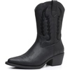 image:imageGLOBALWIN Womens Square Toe Cowgirl Boots Classic MidCalf Cowboy Boots With Embroidered Stitching Low Heel Comfortable Western Boots For Country Outfits23yy09 Black2