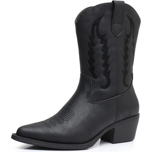 image:imageGLOBALWIN Womens Square Toe Cowgirl Boots Classic MidCalf Cowboy Boots With Embroidered Stitching Low Heel Comfortable Western Boots For Country Outfits23yy09 Black2