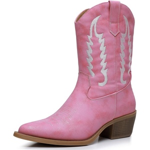 image:imageGLOBALWIN Womens Square Toe Cowgirl Boots Classic MidCalf Cowboy Boots With Embroidered Stitching Low Heel Comfortable Western Boots For Country Outfits23yy09 Pink