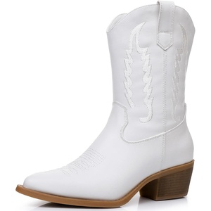 image:imageGLOBALWIN Womens Square Toe Cowgirl Boots Classic MidCalf Cowboy Boots With Embroidered Stitching Low Heel Comfortable Western Boots For Country Outfits23yy09 White