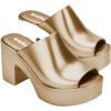 imageMelissa Mule Heel Collection  Fashion Sandal for Women  Iridescent Comfortable Mule Style  HighShine Upper with Bubblegum Scent  Chic and SophisticatedMule Hype  Gold