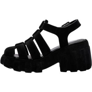 imageMelissa Megan Velvet Platform Jelly Heels for Women  The Iconic Original 90s Jelly Shoe Fishermans Sandal with Chunky Platform LugSole Heel and Adjustable Strap and Side BuckleVelvet  Black