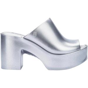 imageMelissa Mule Heel Collection  Fashion Sandal for Women  Iridescent Comfortable Mule Style  HighShine Upper with Bubblegum Scent  Chic and SophisticatedMule Hype  Light Silver