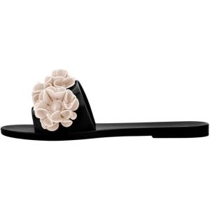 imageMelissa Babe Springtime Slides for Women  Feminine ampamp Trendy Jelly Slides with Flower Applique Dressy Summer Sandals for Women Adult Jellies Womens Jelly Shoes Slip On SandalsBlackBeige