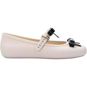imageMelissa Soft Ballerina Collection  Seasonless Flats for Women  Classic Ballet Style with Adjustable Strap  LightasAir PVC Construction  Soft Foam Insole  Bubblegum ScentBow  BeigeBlack