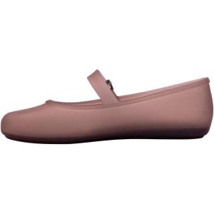 imageMelissa Soft Ballerina Collection  Seasonless Flats for Women  Classic Ballet Style with Adjustable Strap  LightasAir PVC Construction  Soft Foam Insole  Bubblegum ScentClear Brown