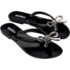 image:imageMelissa Harmonic Eclipse Womens Fashion Sandals  Dressy Flip Flops with Metallic Bow  Lightweight PVC Flexible Design  Summer Sandals for Women Flat amp FlexibleIris  BlackSilver