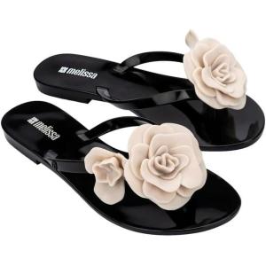 image:imageMelissa Harmonic Petals Jelly Flip Flops with Floral Applique for WomenBlackBeige