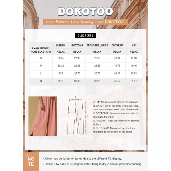 Dokotoo Casual Wide Leg Linen Pants for Women Elastic High Waist Tie Side Split Pants