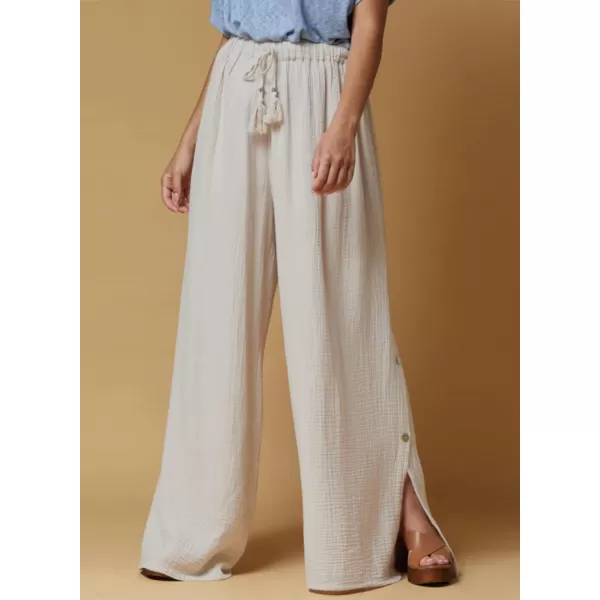Dokotoo Casual Wide Leg Linen Pants for Women Elastic High Waist Tie Side Split Pants