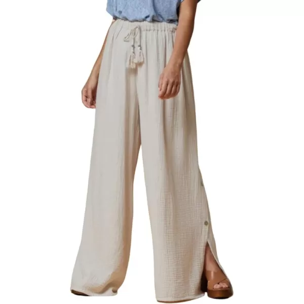 Dokotoo Casual Wide Leg Linen Pants for Women Elastic High Waist Tie Side Split Pants
