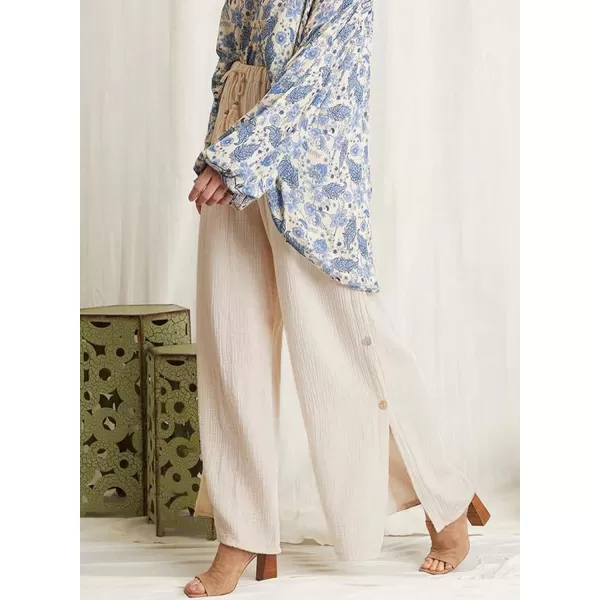 Dokotoo Casual Wide Leg Linen Pants for Women Elastic High Waist Tie Side Split Pants