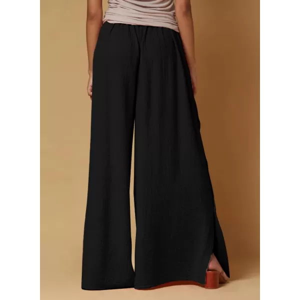 Dokotoo Casual Wide Leg Linen Pants for Women Elastic High Waist Tie Side Split Pants
