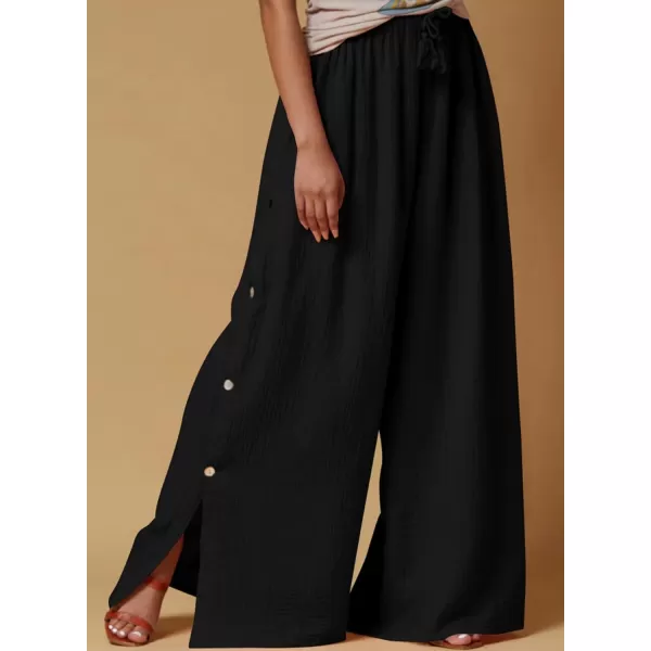 Dokotoo Casual Wide Leg Linen Pants for Women Elastic High Waist Tie Side Split Pants