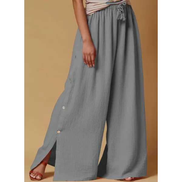 Dokotoo Casual Wide Leg Linen Pants for Women Elastic High Waist Tie Side Split Pants