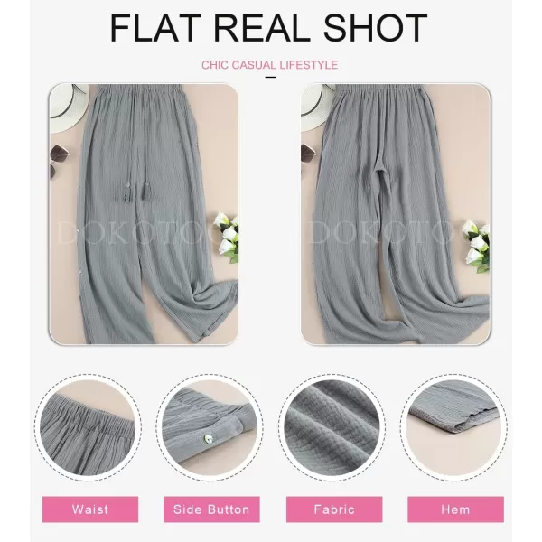 Dokotoo Casual Wide Leg Linen Pants for Women Elastic High Waist Tie Side Split Pants