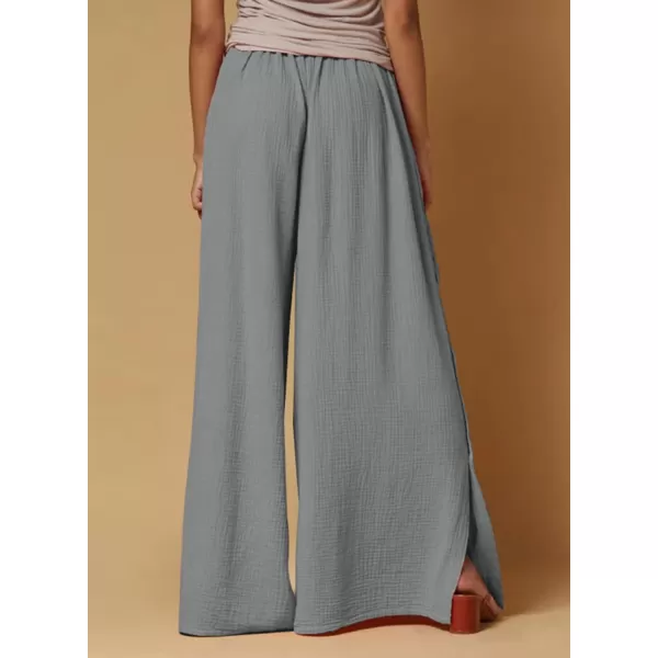 Dokotoo Casual Wide Leg Linen Pants for Women Elastic High Waist Tie Side Split Pants