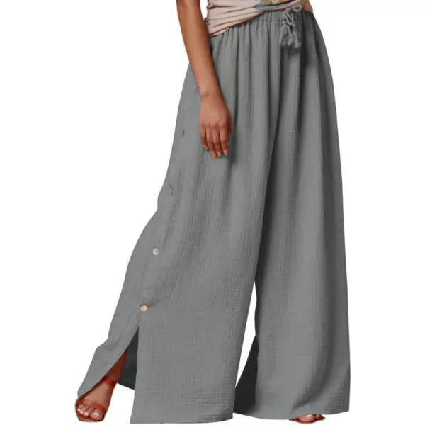 Dokotoo Casual Wide Leg Linen Pants for Women Elastic High Waist Tie Side Split Pants