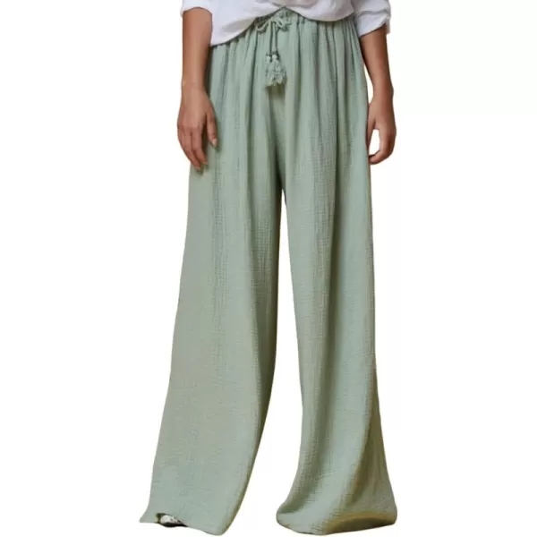 Dokotoo Casual Wide Leg Linen Pants for Women Elastic High Waist Tie Side Split Pants