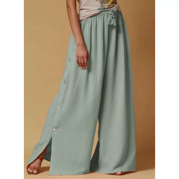 Dokotoo Casual Wide Leg Linen Pants for Women Elastic High Waist Tie Side Split Pants