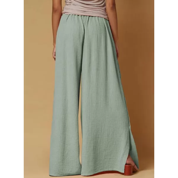 Dokotoo Casual Wide Leg Linen Pants for Women Elastic High Waist Tie Side Split Pants