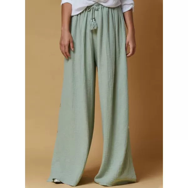 Dokotoo Casual Wide Leg Linen Pants for Women Elastic High Waist Tie Side Split Pants