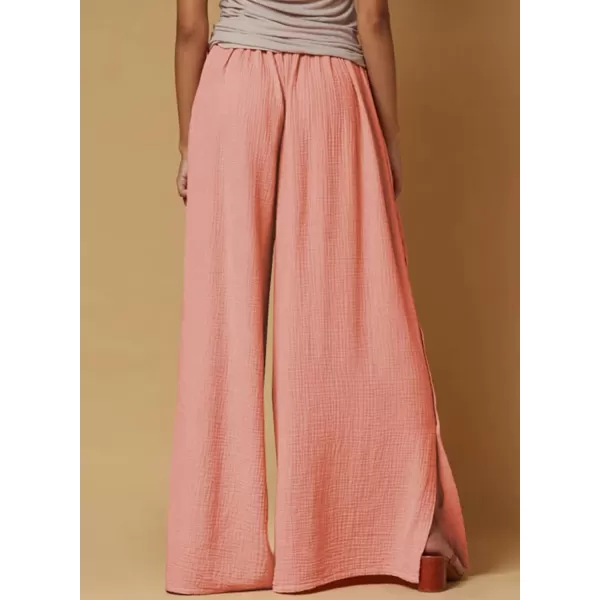 Dokotoo Casual Wide Leg Linen Pants for Women Elastic High Waist Tie Side Split Pants
